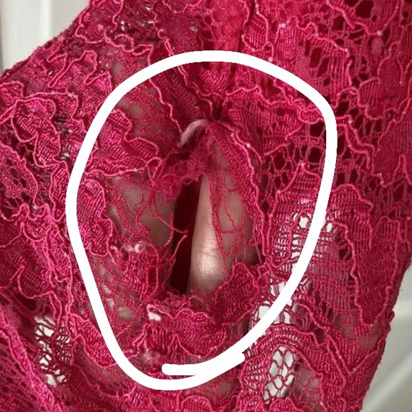 Forever 21 deep pink fitted crewneck peplum Lacy blouse top shirt cap sleeves S - Picture 10 of 17